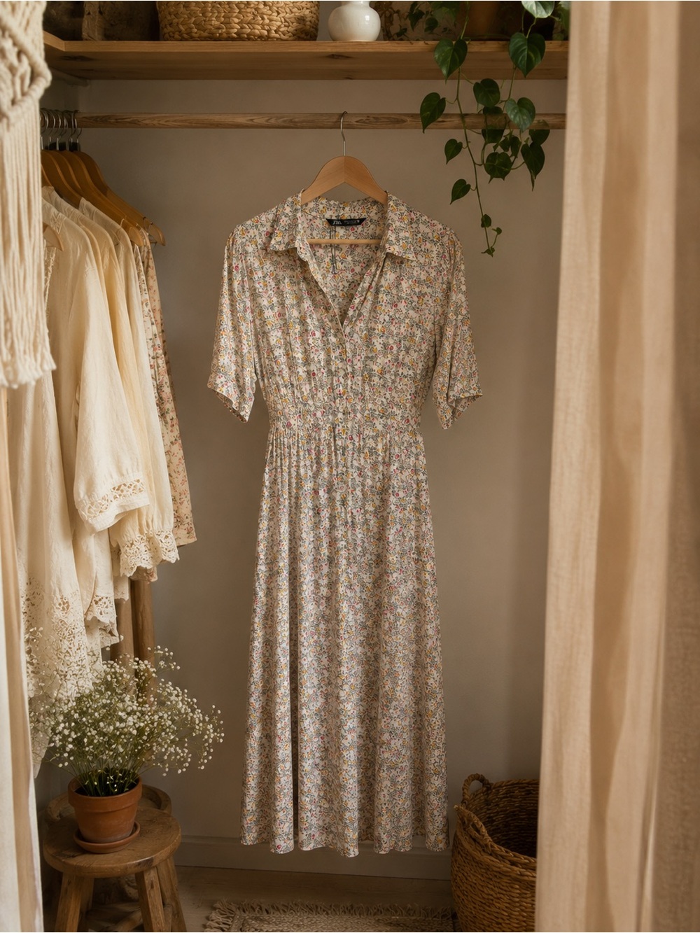 Zara Floral Maxi Dress in Cream and Pink - Picture 4 of 5